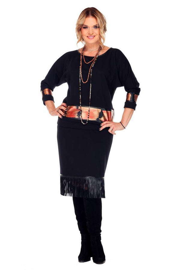 Fusta stofa cu franjuri din piele  Liza Panait Liza Panait Online Boutique